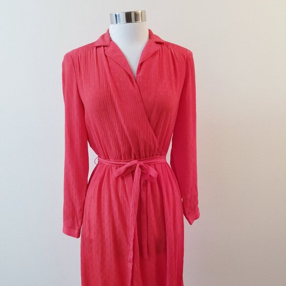 70s Vintage Jody T Red Textured Polyester Day Dress - Picture 1 of 7